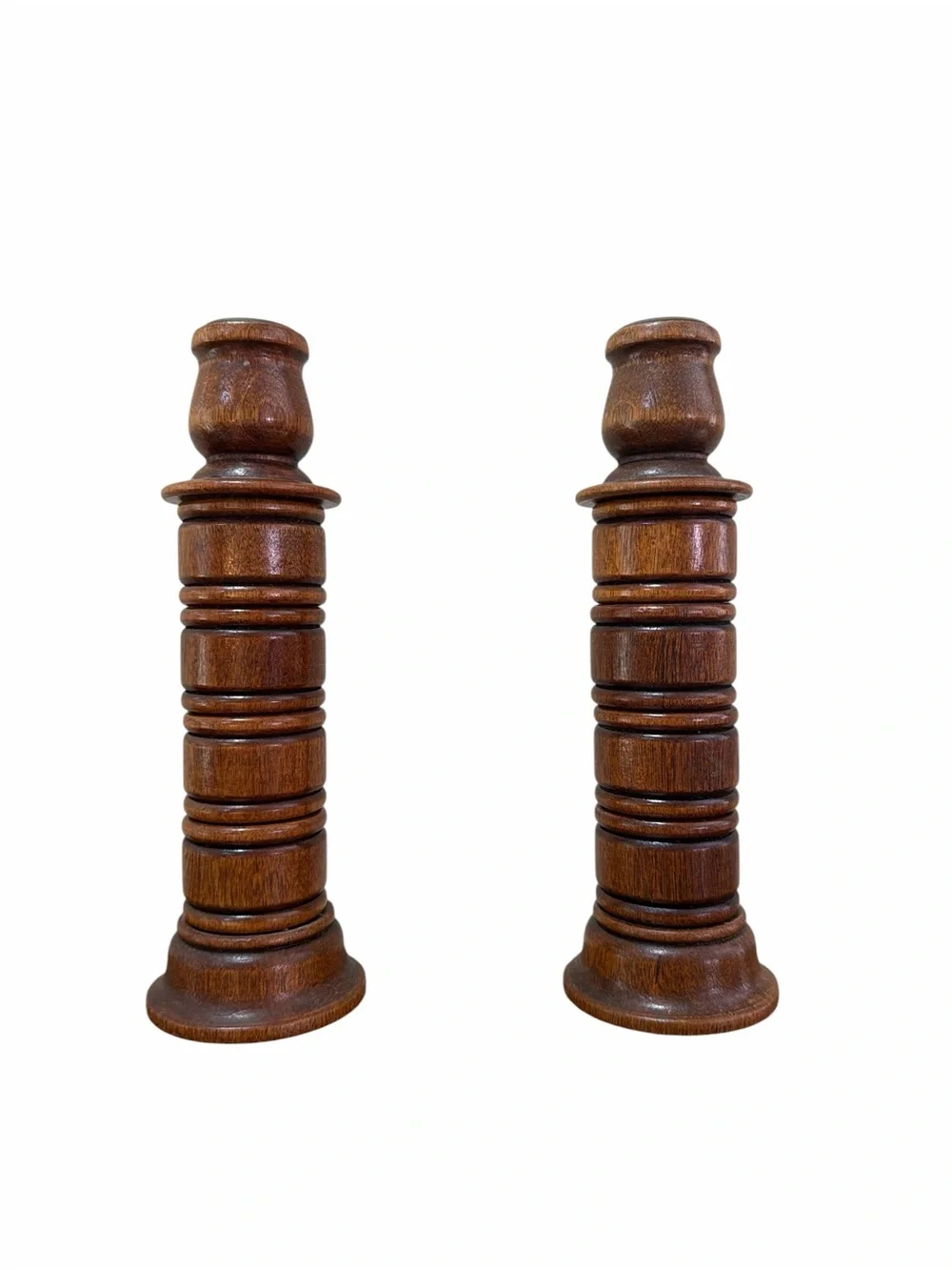 Vintage Solid Wood Candlestick Holders Set of 2 Turned Wooden Candle Holders
